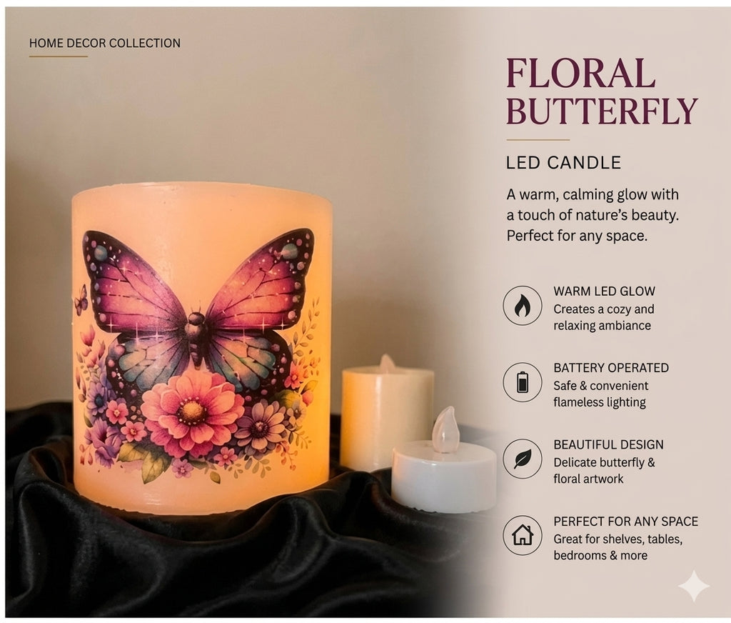 Sparkly Floral Butterfly Candle